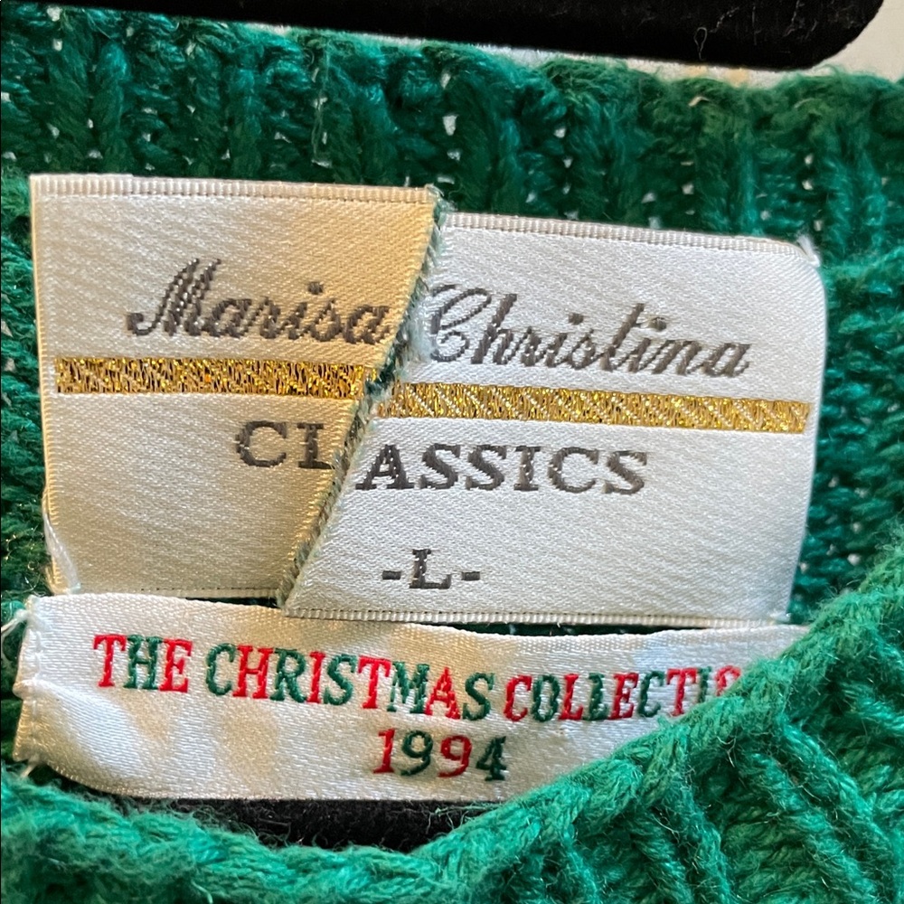 Marisa Christina Teal Christmas Sweater with Bear and Bow Design - Picture 5 of 8